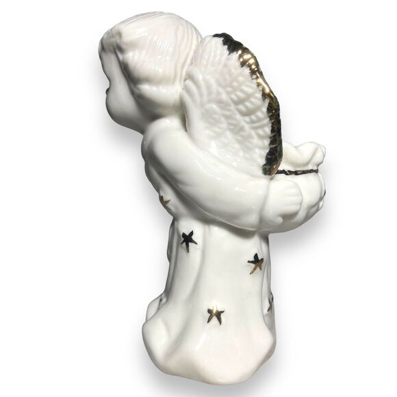 Angel Figurine White Ceramic Porcelain Gold Trim Candle Holder 4 6/8 in Vintage - Picture 4 of 10